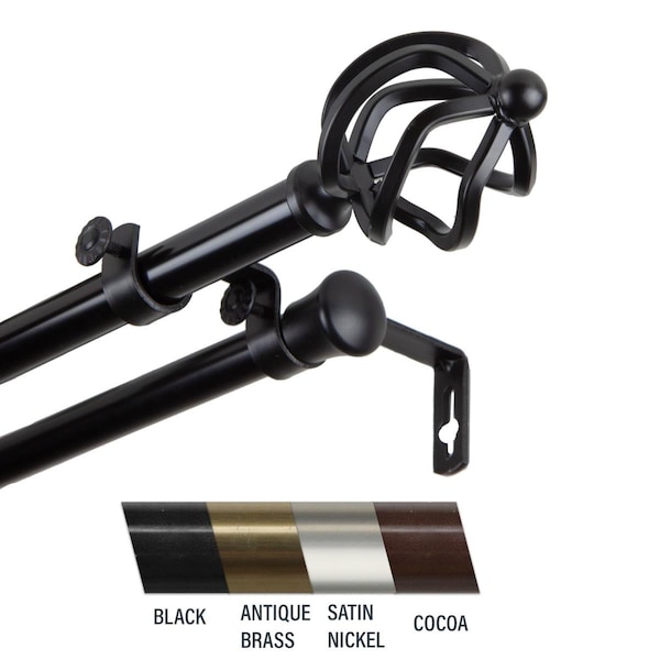 Central Design Giro 0.81 in. Double Curtain Rod, 66-120 in. - Black CE436896 - main